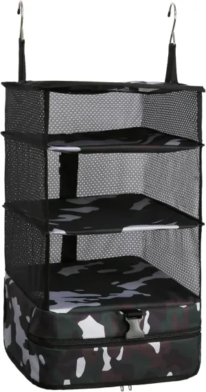 ELEZAY Hanging Packing Cubes Portable Travel Closet Collapsible Compression Clothes Organizer with Built in Shelves for Carry-on Luggage Suitcase Wardrobe Large_11.8 * 11.8 * 24 IN, Camouflage