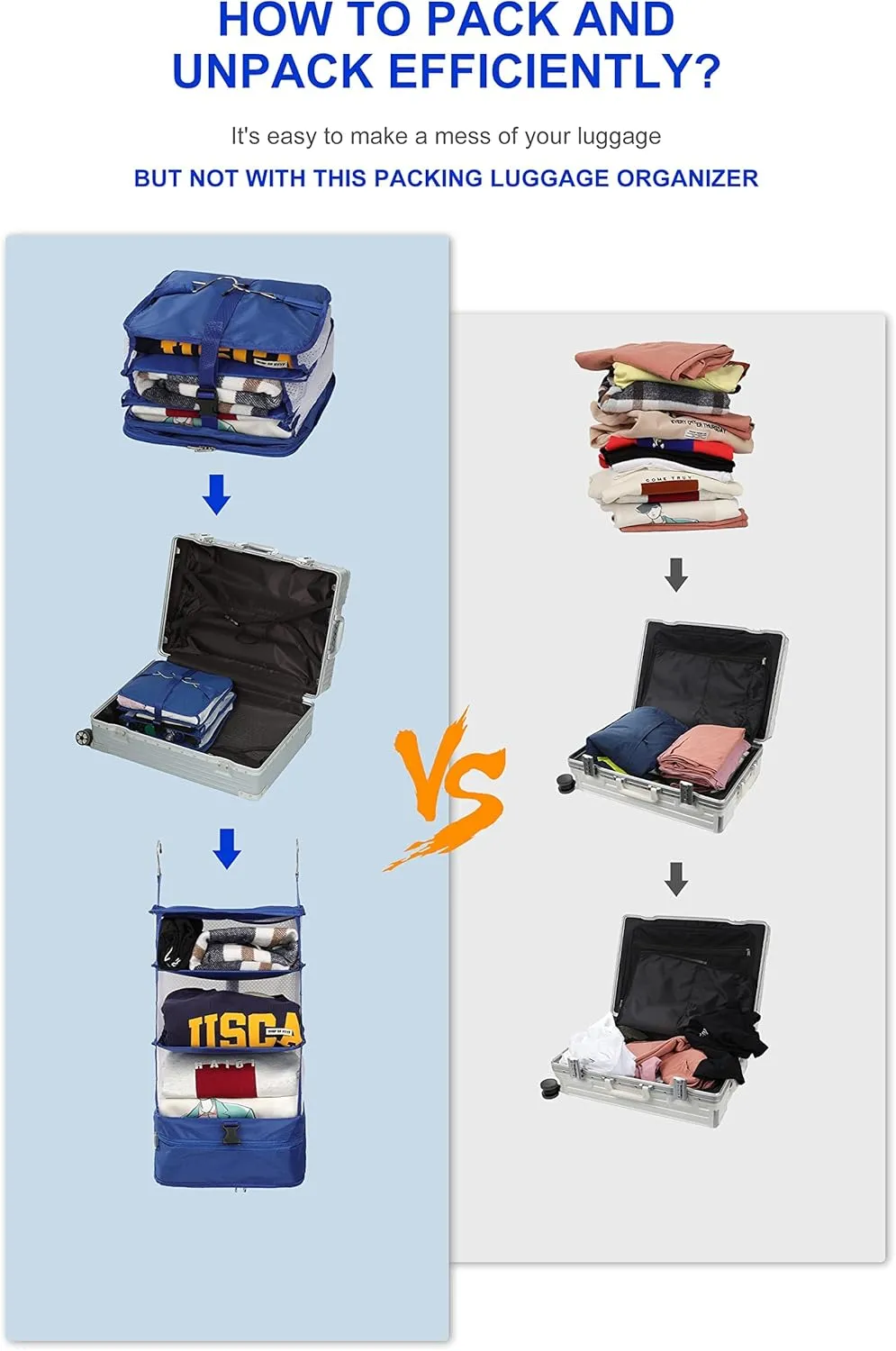 ELEZAY Hanging Packing Cubes Portable Travel Closet Collapsible Compression Clothes Organizer with Built in Shelves for Carry-on Luggage Suitcase Wardrobe Large_11.8 * 11.8 * 24 IN, Camouflage