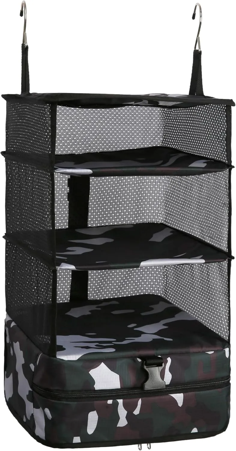 ELEZAY Hanging Packing Cubes Portable Travel Closet Collapsible Compression Clothes Organizer with Built in Shelves for Carry-on Luggage Suitcase Wardrobe Large_11.8 * 11.8 * 24 IN, Camouflage