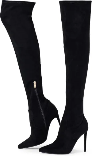 Elisabet Tang Thigh High Boots Over the Knee Boots for Women,Sexy 4.3 inch Stilettos High Heels Boots Stretch Suede Long Pointed Toe Shoes