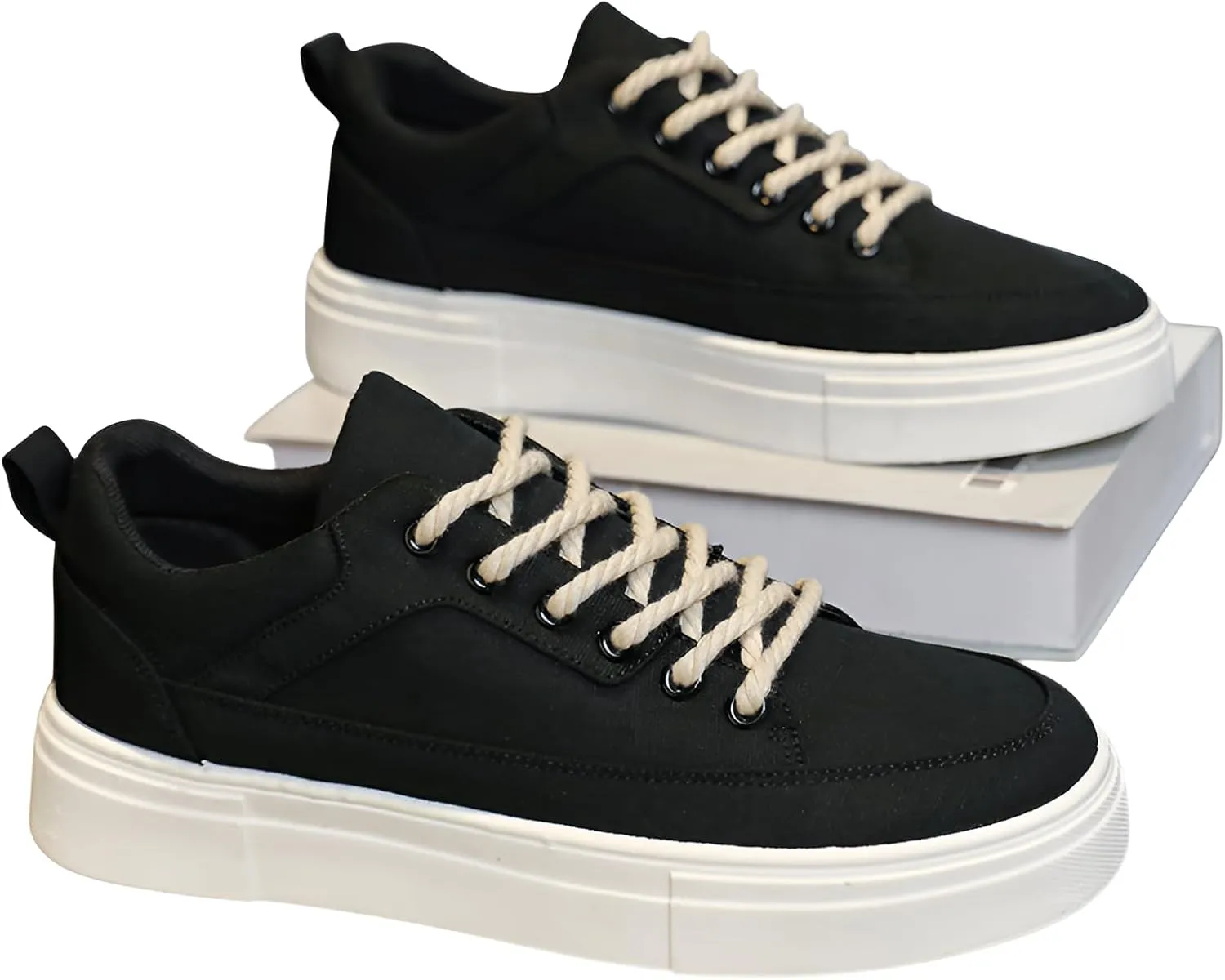[Ellniges]Men's Chunky Sole Canvas Shoes - Summer Breathable Unisex Sneakers with Cushioned Insole,【Anti-Slip Comfort】Oxfords for Casual/Work, Retro Streetwear Style College Student Daily Footwear