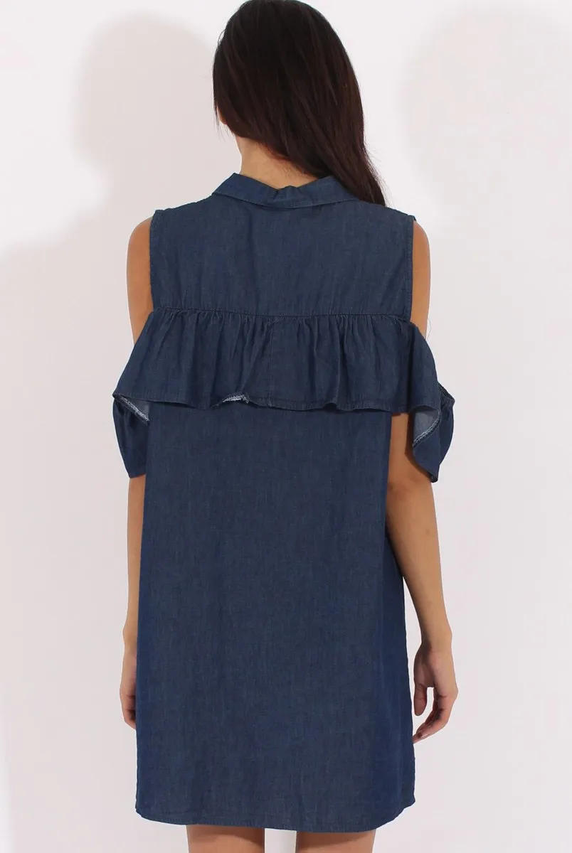 Encrypted - Shoulder Cold Dark Summer event Dress Blue Torrie Denim