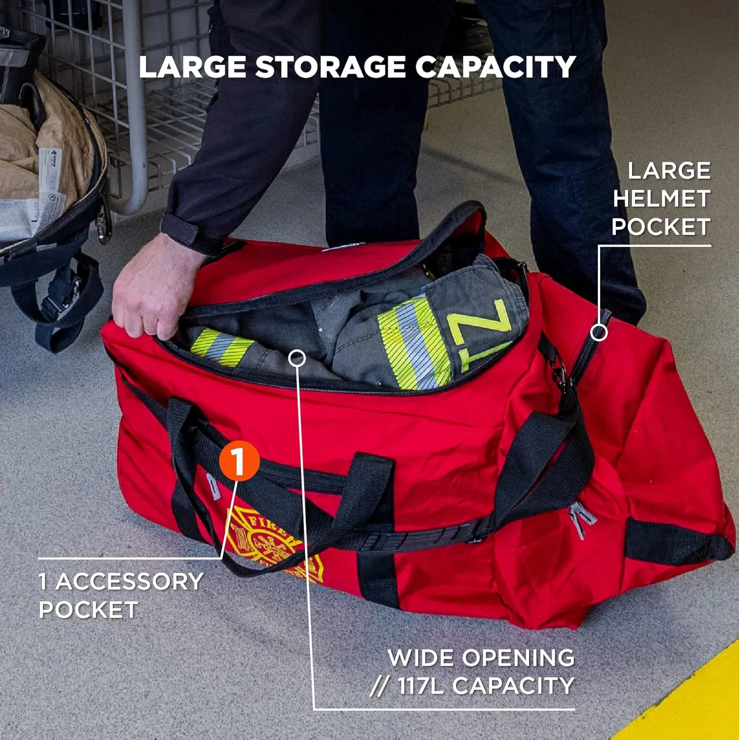 Ergodyne Arsenal 5005W Large Nylon Rolling Firefighter Rescue Turnout Fire Gear Bag with Shoulder Strap and Helmet Pocket
