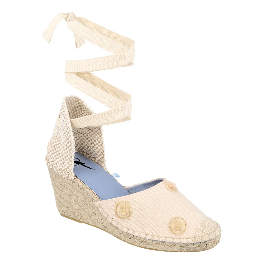 Espadrille Anabela Pompom Off White