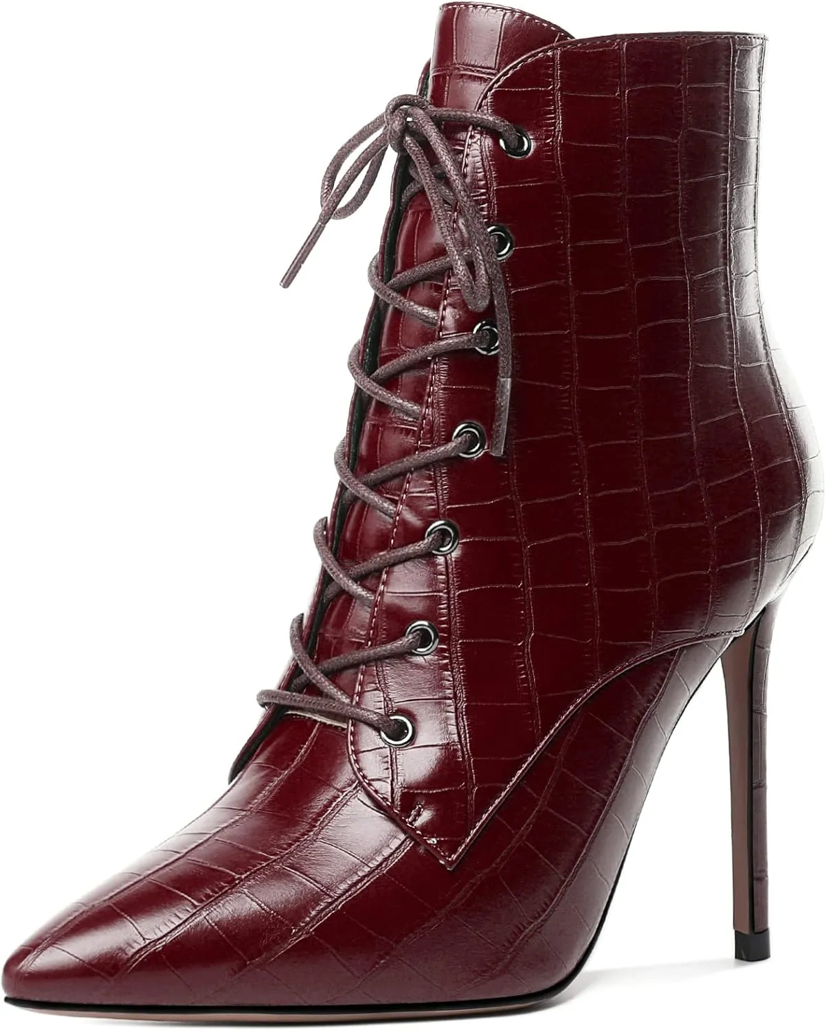 Esvowido Women's Ankle Boots Pointed Toe Stiletto High Heel Boots Side Zipper Booties Lace Up Boots Party Dressy Shoes 4 Inch