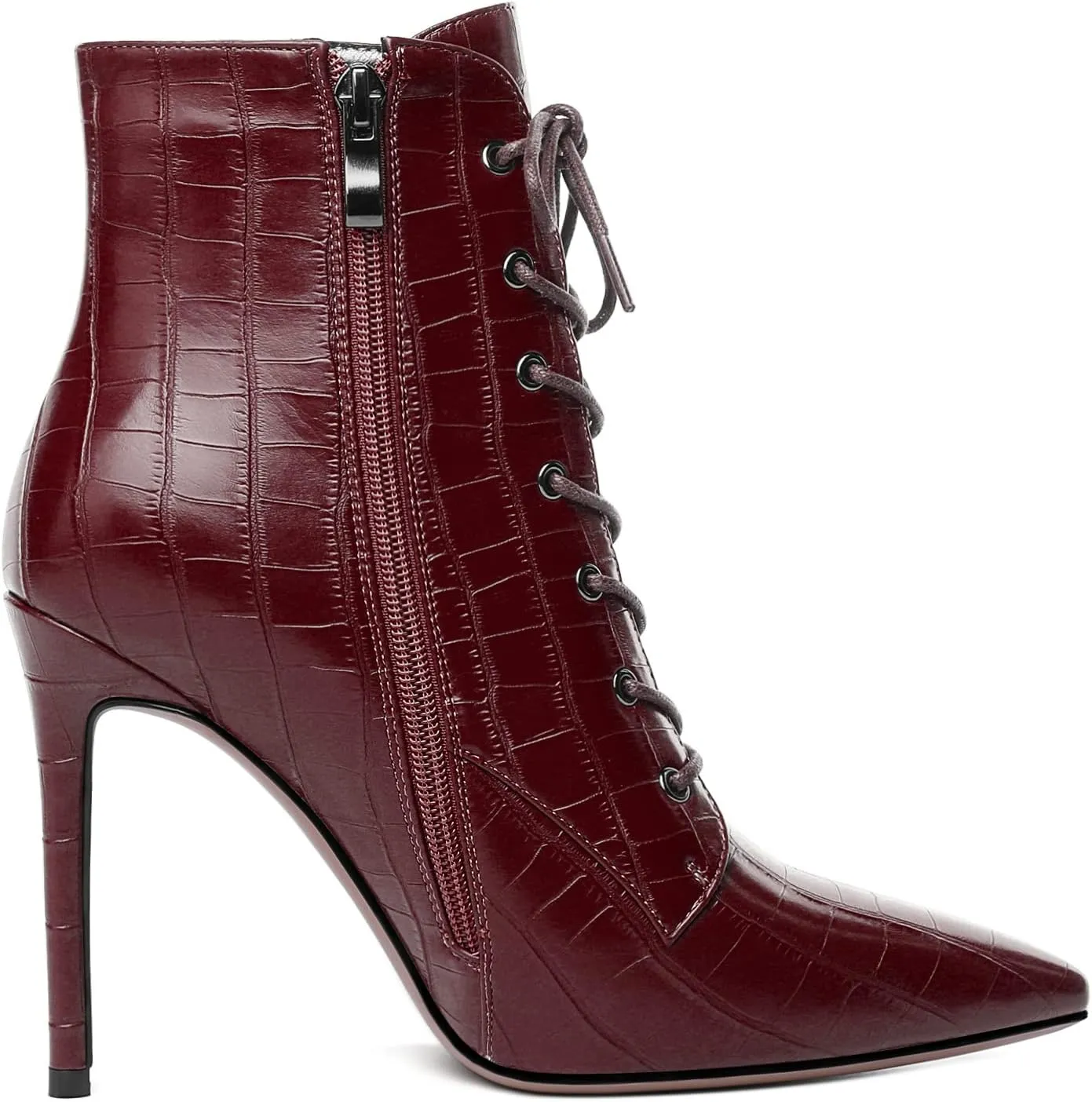 Esvowido Women's Ankle Boots Pointed Toe Stiletto High Heel Boots Side Zipper Booties Lace Up Boots Party Dressy Shoes 4 Inch