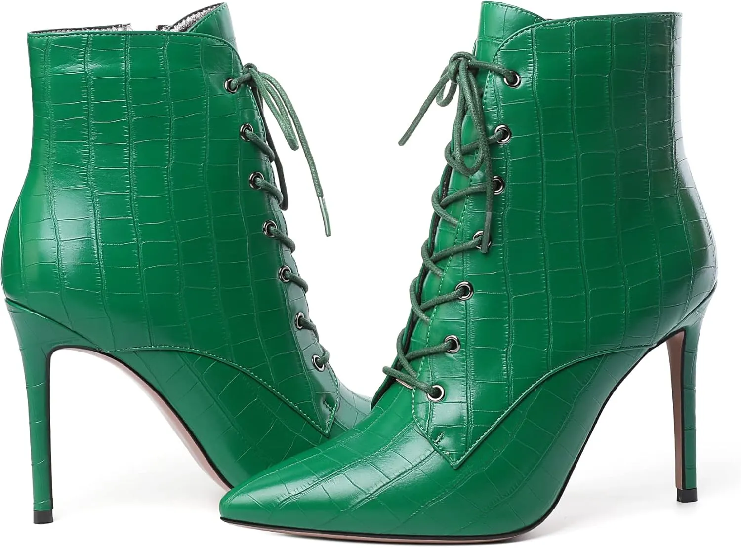 Esvowido Women's Ankle Boots Pointed Toe Stiletto High Heel Boots Side Zipper Booties Lace Up Boots Party Dressy Shoes 4 Inch