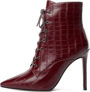 Esvowido Women's Ankle Boots Pointed Toe Stiletto High Heel Boots Side Zipper Booties Lace Up Boots Party Dressy Shoes 4 Inch