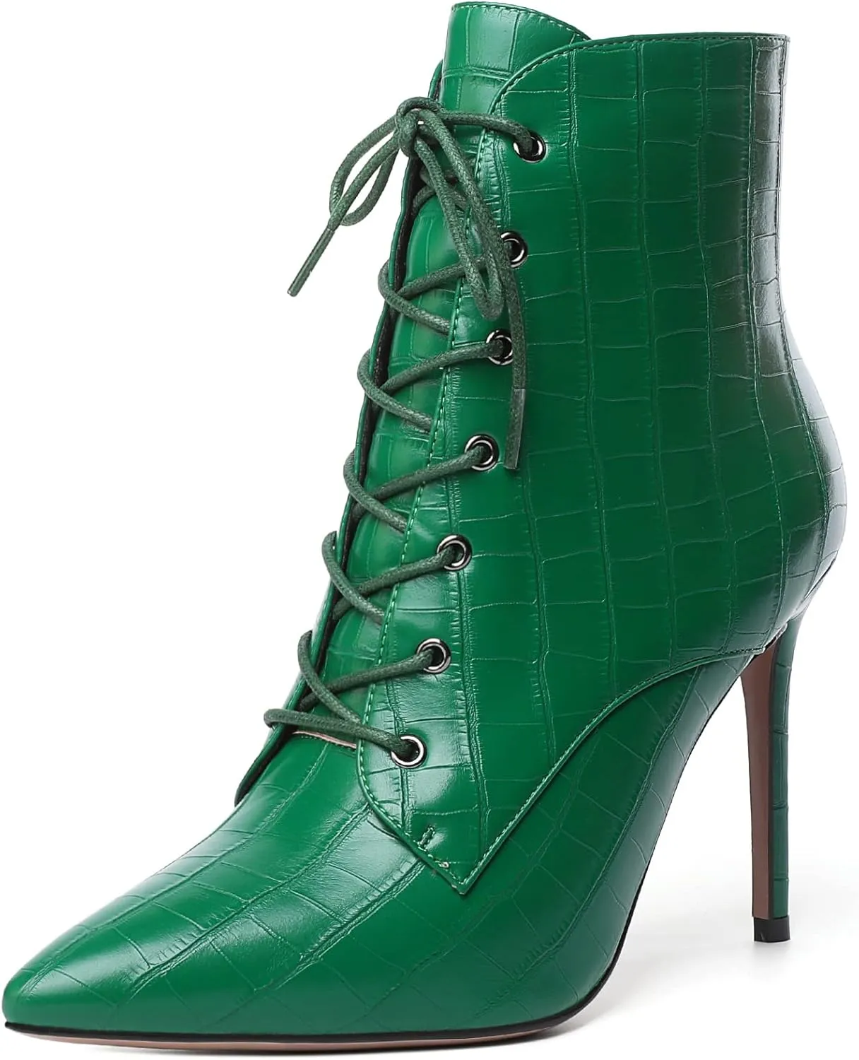 Esvowido Women's Ankle Boots Pointed Toe Stiletto High Heel Boots Side Zipper Booties Lace Up Boots Party Dressy Shoes 4 Inch