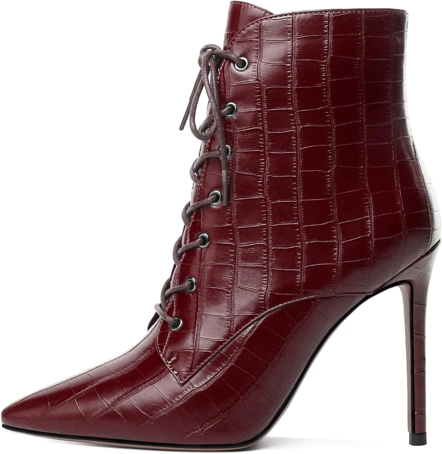 Esvowido Women's Ankle Boots Pointed Toe Stiletto High Heel Boots Side Zipper Booties Lace Up Boots Party Dressy Shoes 4 Inch