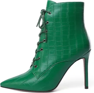 Esvowido Women's Ankle Boots Pointed Toe Stiletto High Heel Boots Side Zipper Booties Lace Up Boots Party Dressy Shoes 4 Inch