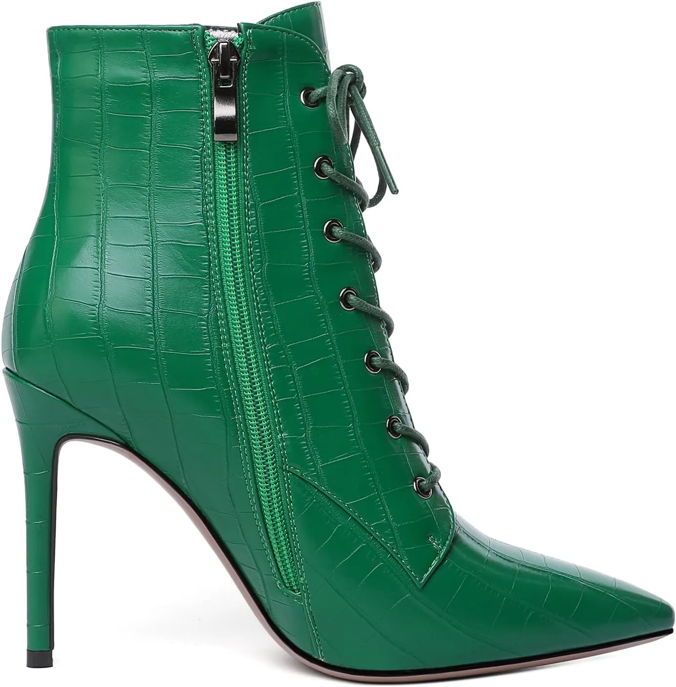 Esvowido Women's Ankle Boots Pointed Toe Stiletto High Heel Boots Side Zipper Booties Lace Up Boots Party Dressy Shoes 4 Inch