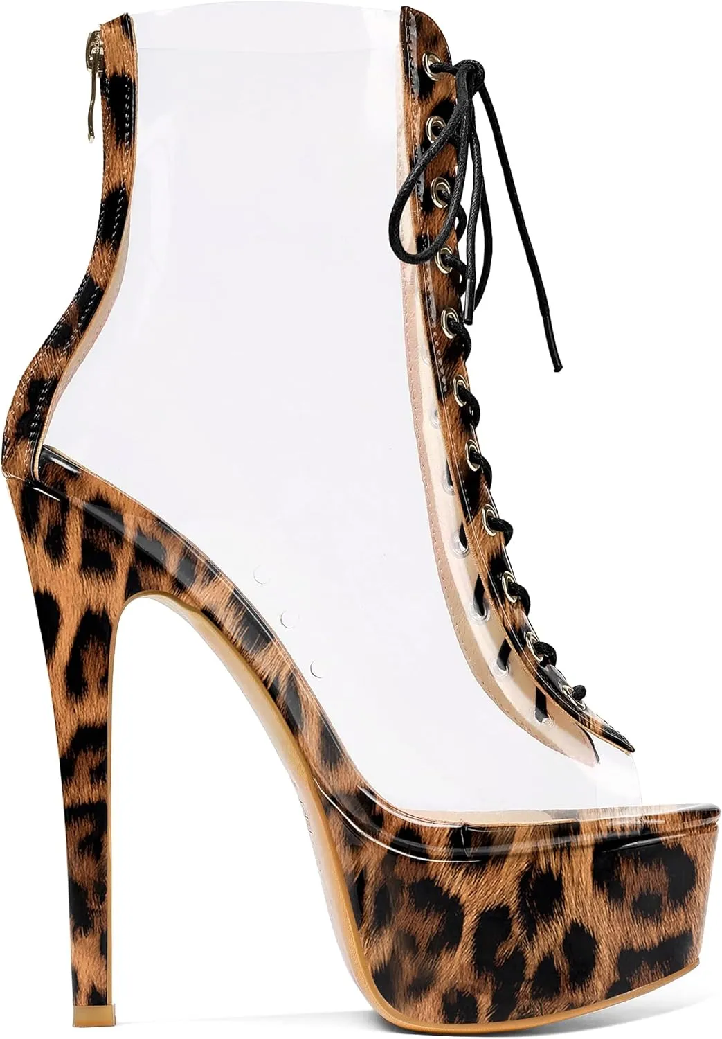 Esvowido Women's Peep Toe Platform Heels Heeled Sandals Stiletto High Heel Clear PVC Sexy Lace Up Ankle Boots