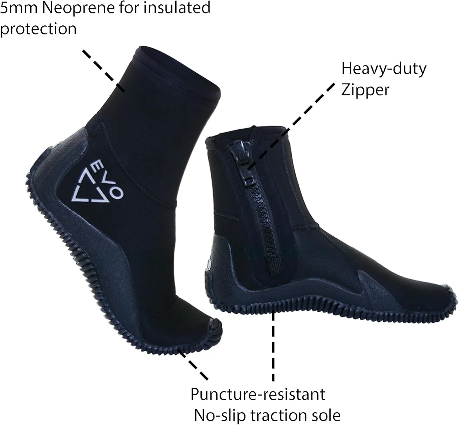 EVO 5MM Tall Neoprene Boots for Snorkeling, Scuba Diving, Surfing, Anti-Slip Unisex Wetsuit Boots for Water Sports, 5MM High Top Dive Boots in Men's Sizes