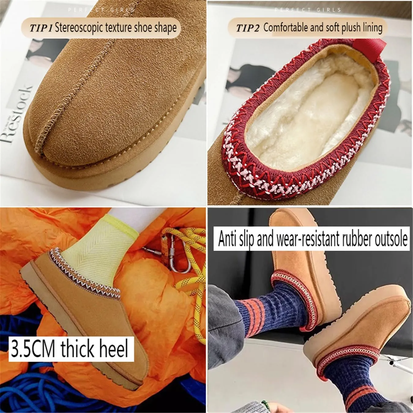 Fashion Platform Slippers for kids Fur Fleece Lined Short Ankle Boot boy girl Comfortable Warm Outdoor Indoor Home Non slip fuzzy big Little Kid Mini Boots