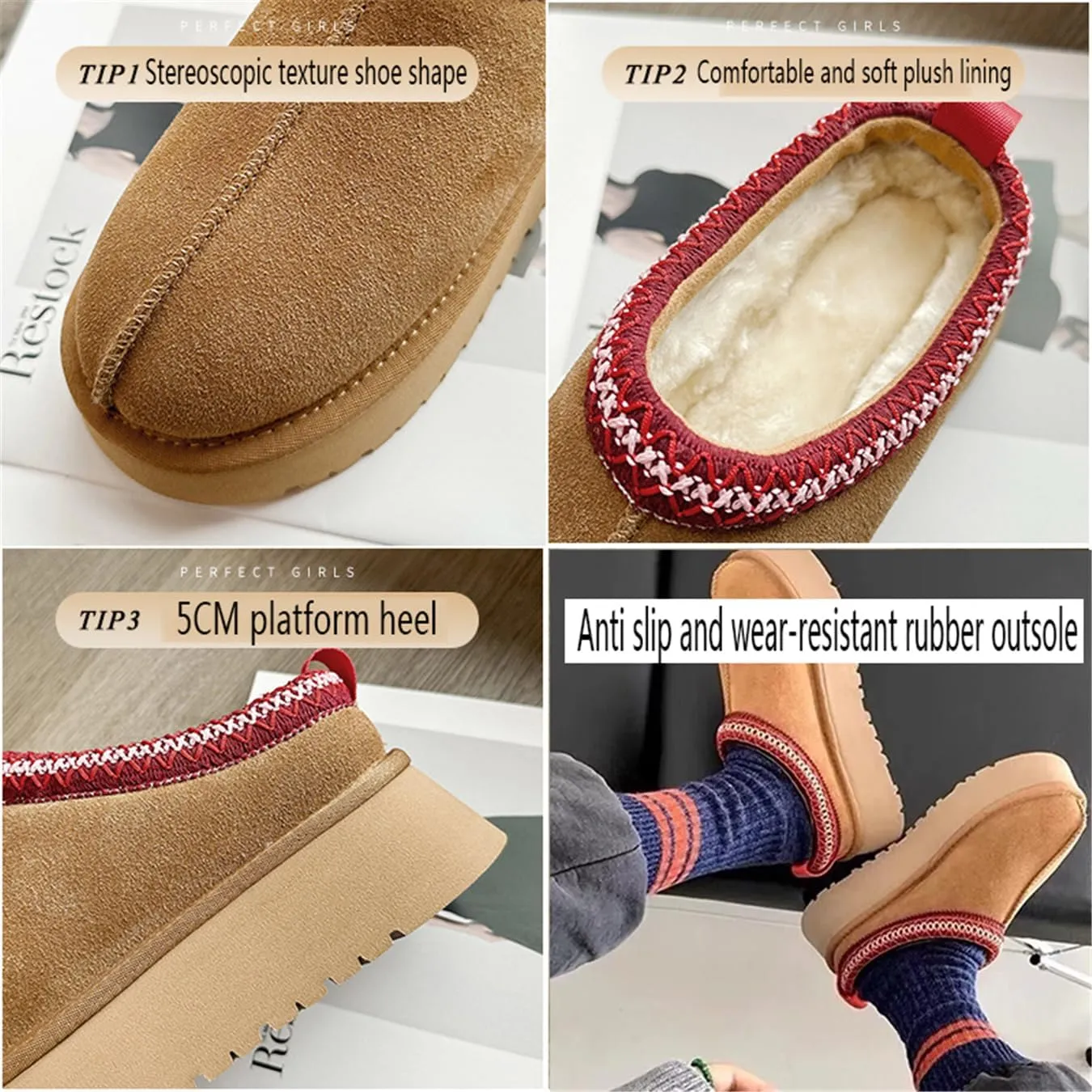 Fashion Platform Slippers for kids Fur Fleece Lined Short Ankle Boot boy girl Comfortable Warm Outdoor Indoor Home Non slip fuzzy big Little Kid Mini Boots