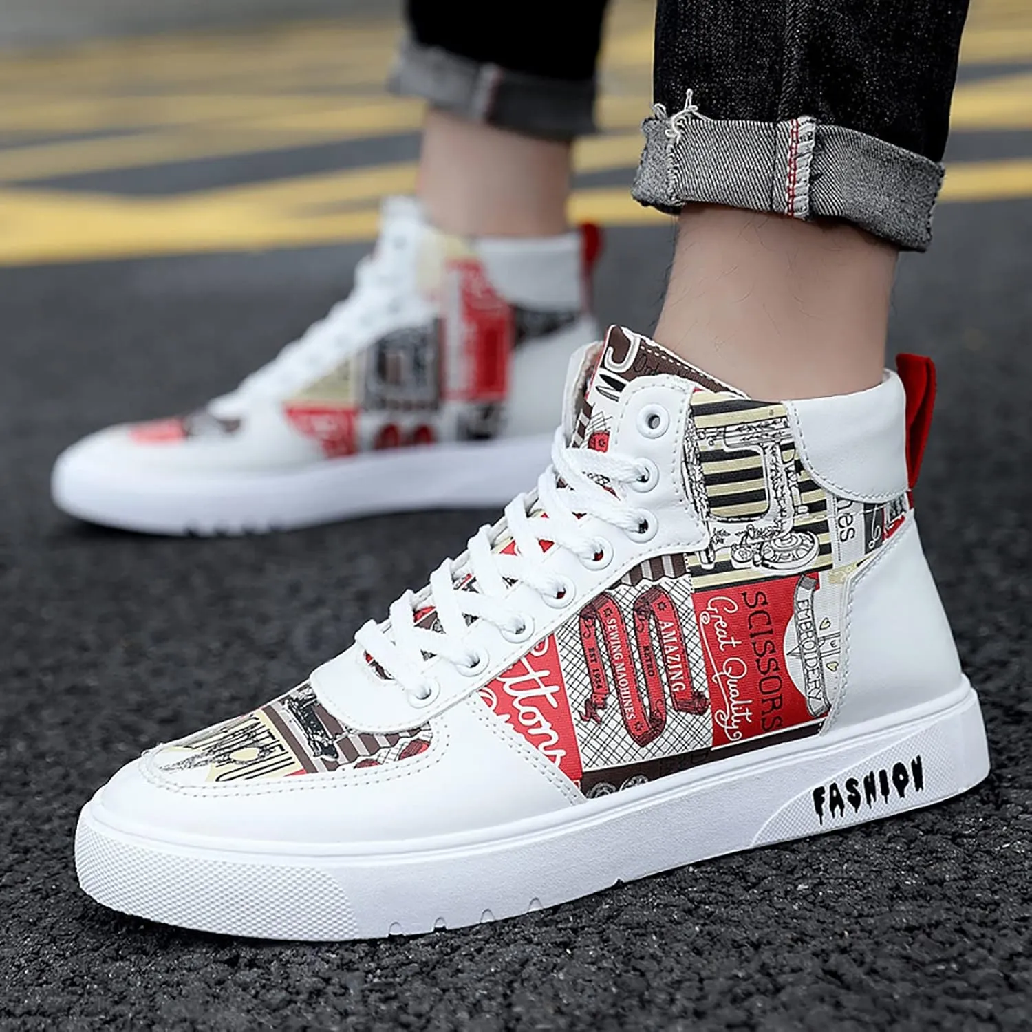 Fashion Sneakers Comfortable Men Shoes High Top Fashion Casual Shoes for Walking Lace Up Sports