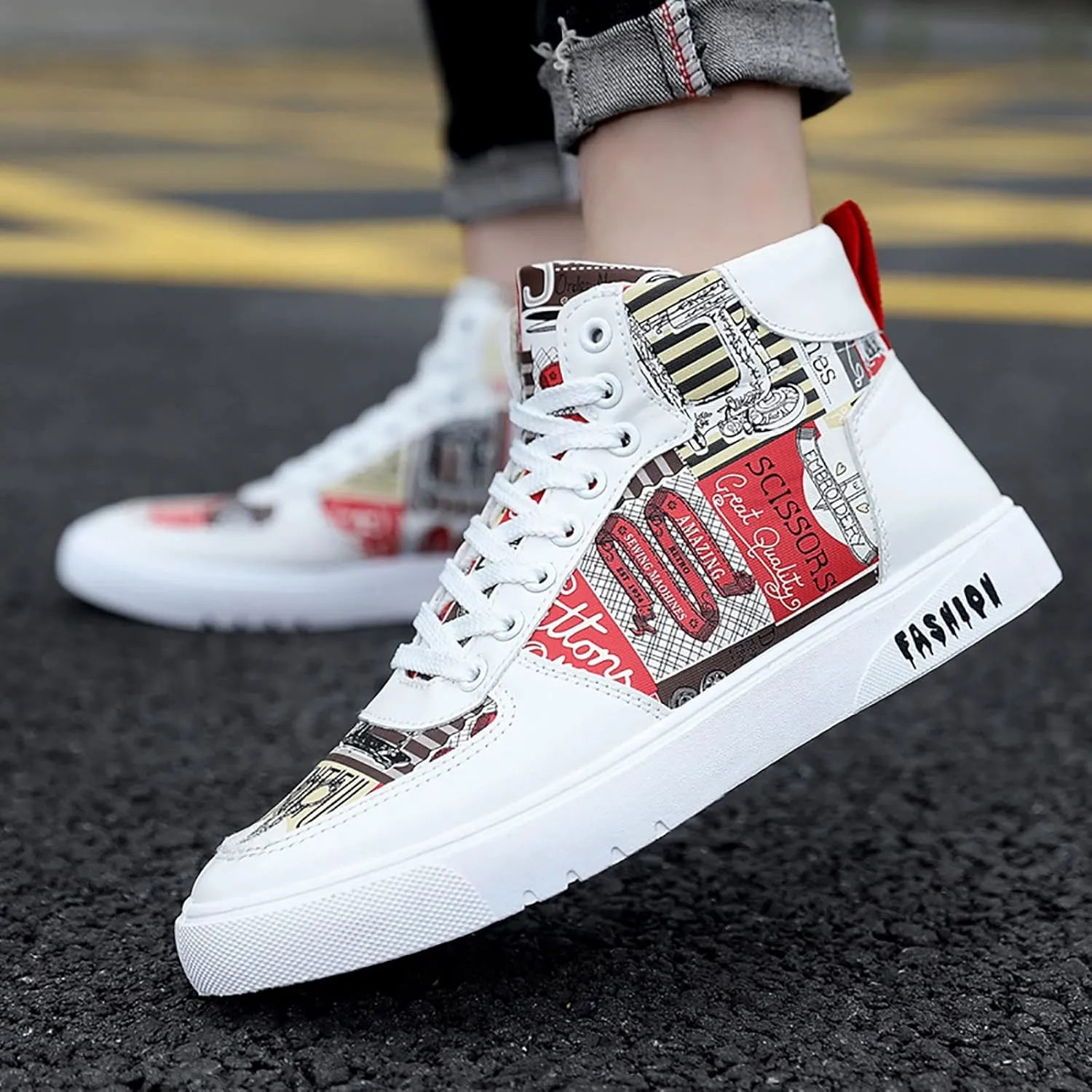 Fashion Sneakers Comfortable Men Shoes High Top Fashion Casual Shoes for Walking Lace Up Sports