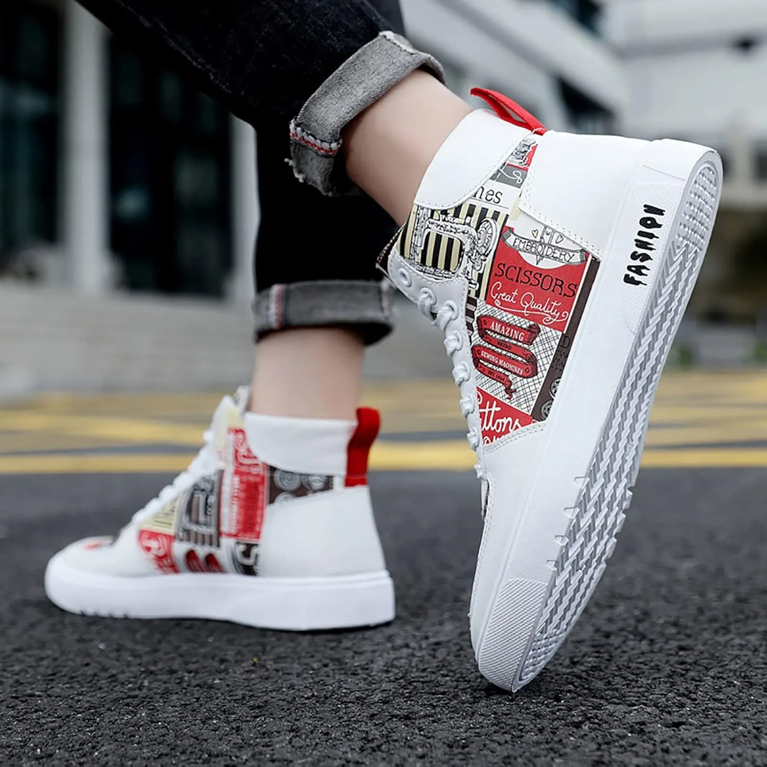Fashion Sneakers Comfortable Men Shoes High Top Fashion Casual Shoes for Walking Lace Up Sports