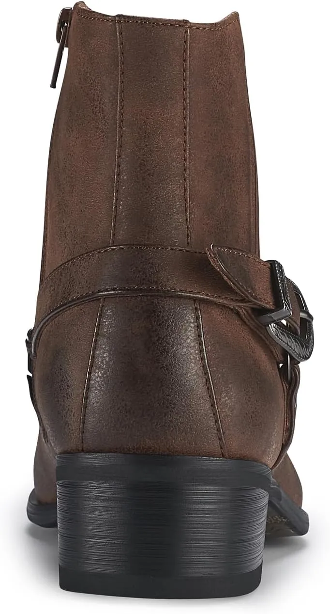 Ferro Aldo Alejandro MFA606326 Mens Memory Foam Casual High Western Buckle Strap Ankle Dress Boots
