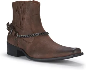 Ferro Aldo Alejandro MFA606326 Mens Memory Foam Casual High Western Buckle Strap Ankle Dress Boots