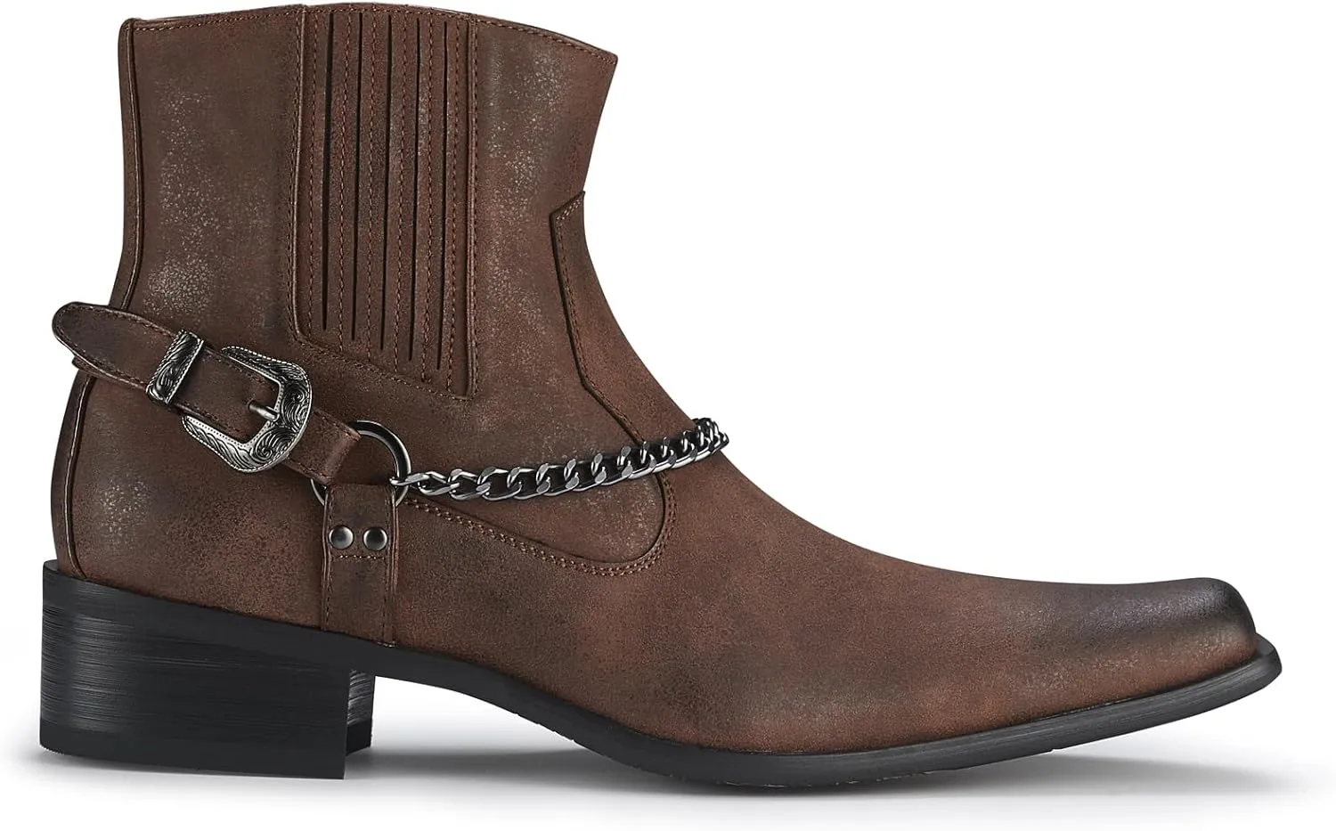 Ferro Aldo Alejandro MFA606326 Mens Memory Foam Casual High Western Buckle Strap Ankle Dress Boots