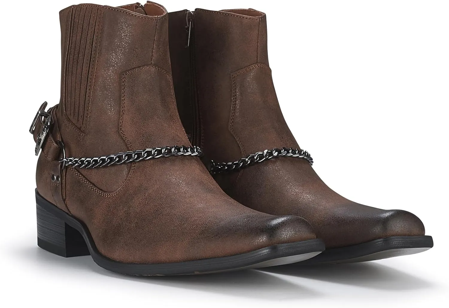 Ferro Aldo Alejandro MFA606326 Mens Memory Foam Casual High Western Buckle Strap Ankle Dress Boots