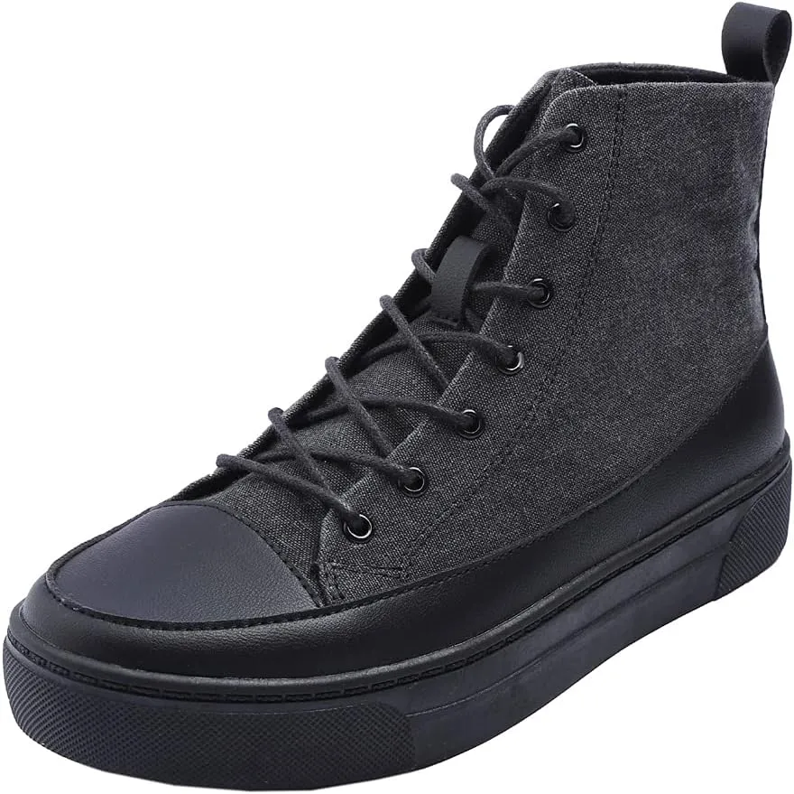 FEVERSOLE Women's Canvas Vegan Leather Lightweight Platform Lace-Up Street Sneakers Booties Black Canvas PU Platform Size 7.5 M US