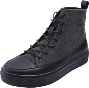 FEVERSOLE Women's Canvas Vegan Leather Lightweight Platform Lace-Up Street Sneakers Booties Black Canvas PU Platform Size 7.5 M US