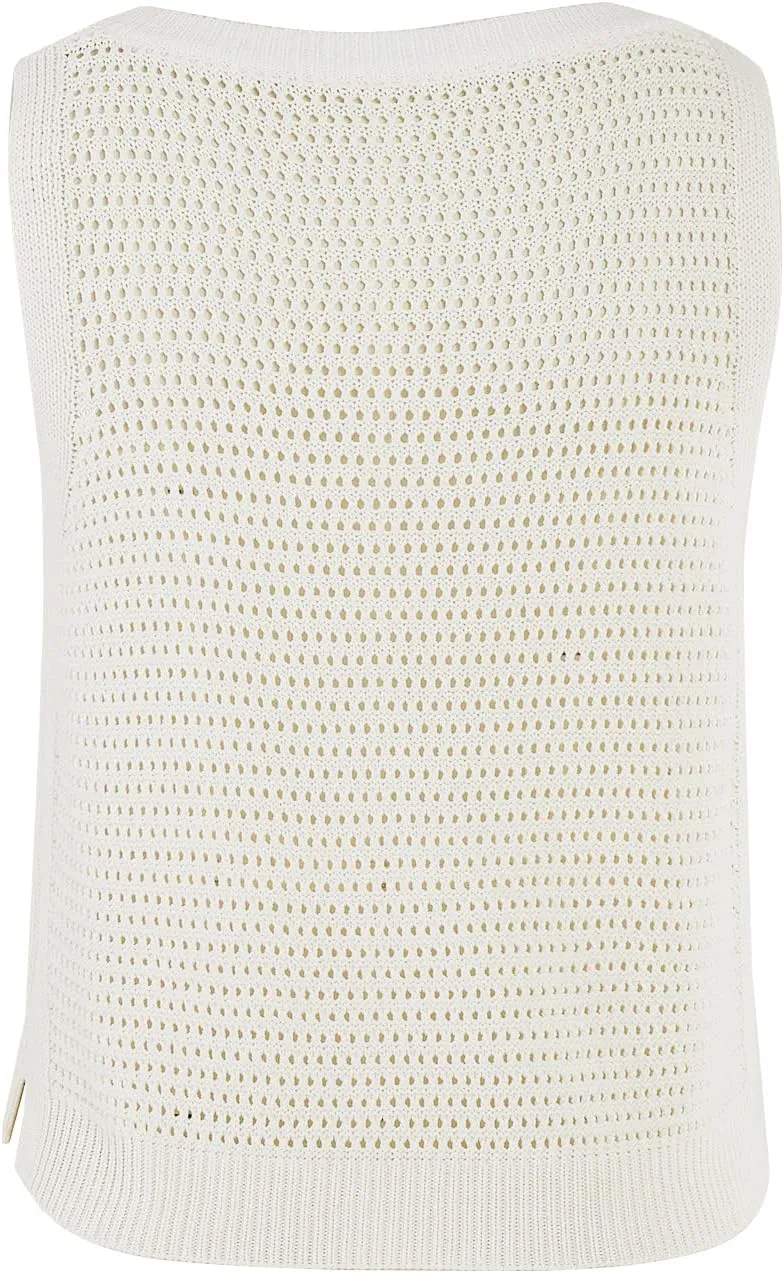 FISACE Womens Summer Knit Sweater Tank Tops Round Neck Crochet Hollow Out Sleeveless Casual Crop Shirt