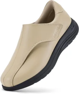 FitVille Diabetic Shoes for Women Slip On Classic Oxford Shoes Adjustable Strap Business Formal Dress Shoes PU Leather Loafers Edema Shoes Plantar Fasciitis Sneakers - EasyTop Dress Shoes V1