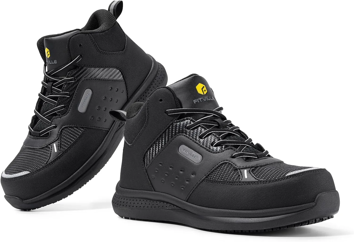 FitVille Wide Work Boots for Men Composite Toe Safety Work Shoes Slip-Resistant Work Boots Waterproof Lightweight - SteelCore