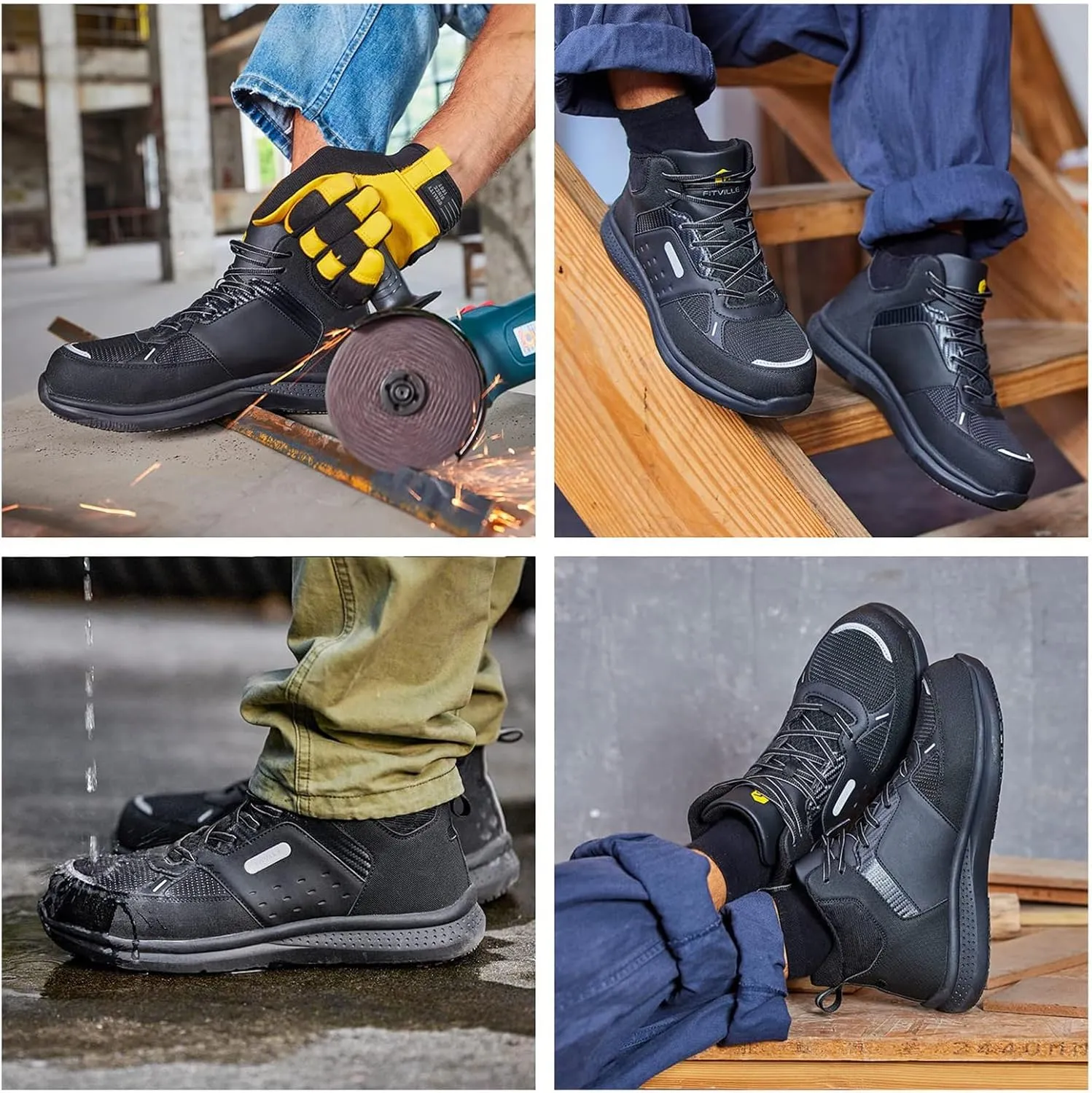 FitVille Wide Work Boots for Men Composite Toe Safety Work Shoes Slip-Resistant Work Boots Waterproof Lightweight - SteelCore