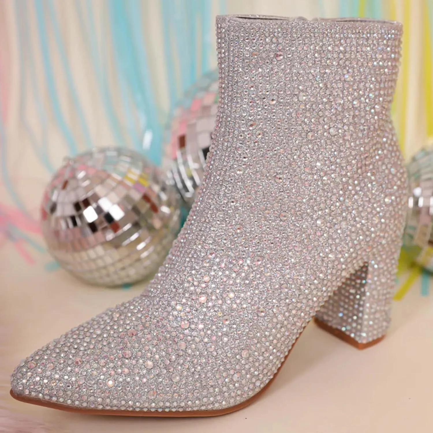 Forever Link Womens Pointed Toe Jeweled Rhinestone Crystal Ankle Booties Boots