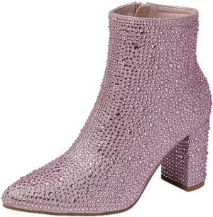 Forever Link Womens Pointed Toe Jeweled Rhinestone Crystal Ankle Booties Boots