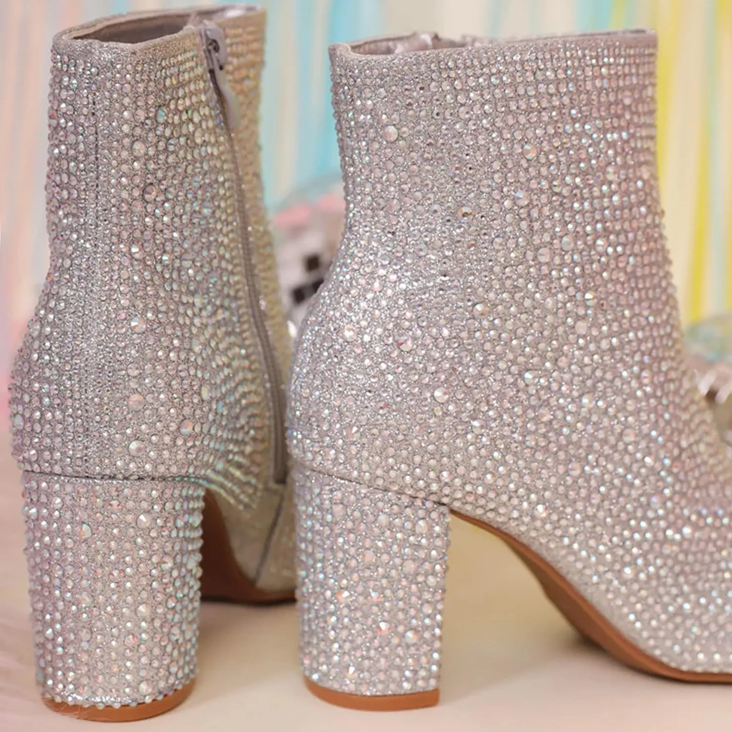 Forever Link Womens Pointed Toe Jeweled Rhinestone Crystal Ankle Booties Boots