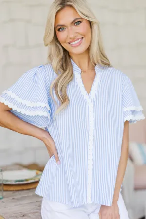 Free To Be You Light Blue & White Rickrack Blouse