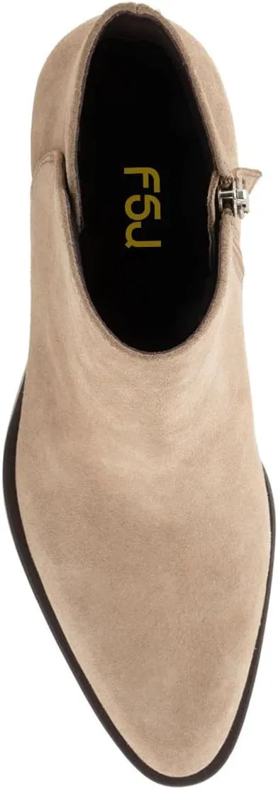 FSJ Women Low Chunky Stacked Heel Ankle Boots Closed Toe Split Shaft Booties with Side Zipper Stylish Casual Shoes Size 4-16 US