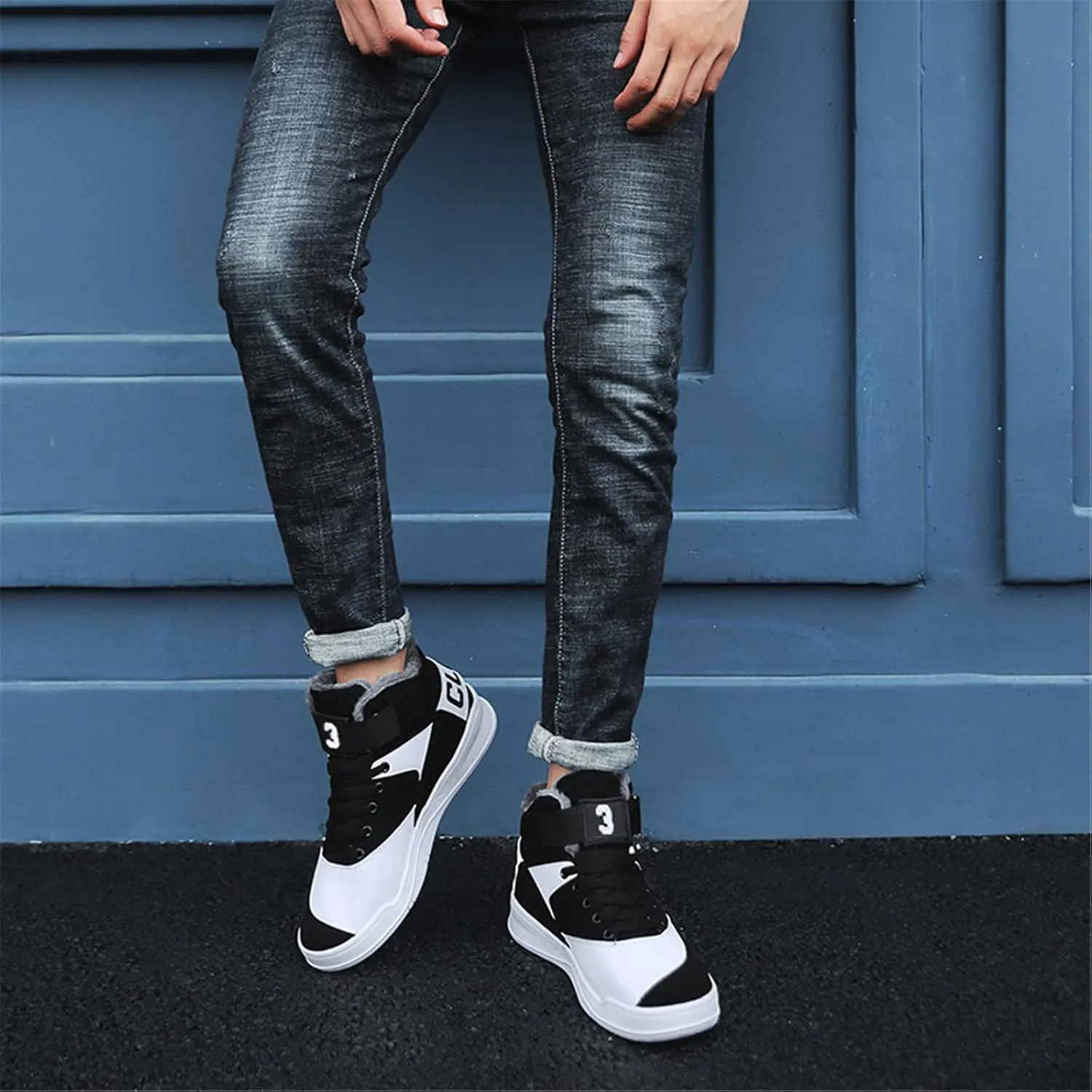 FZUU Men's Fashion High Top Leather Street Sneakers Sports Casual Shoes
