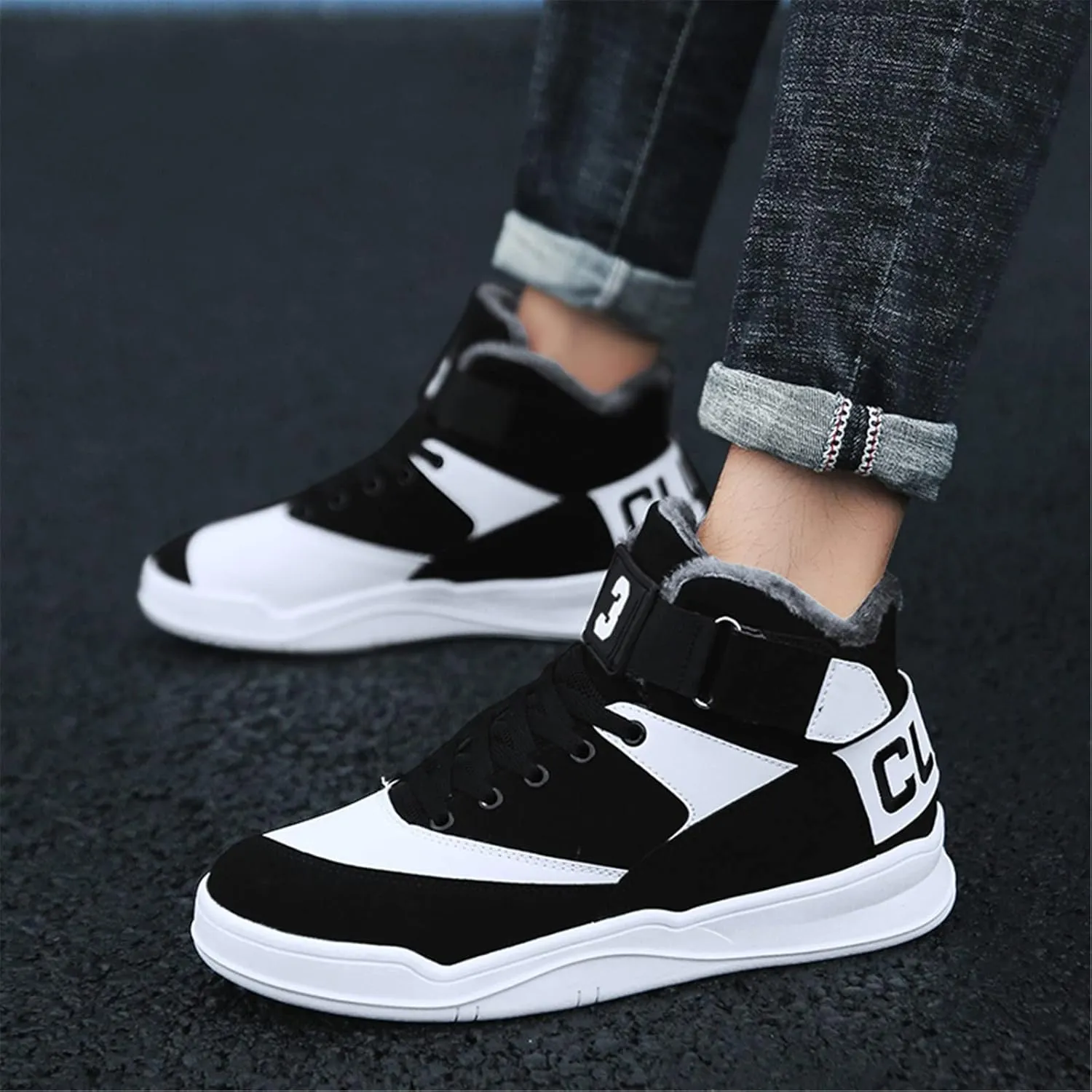 FZUU Men's Fashion High Top Leather Street Sneakers Sports Casual Shoes