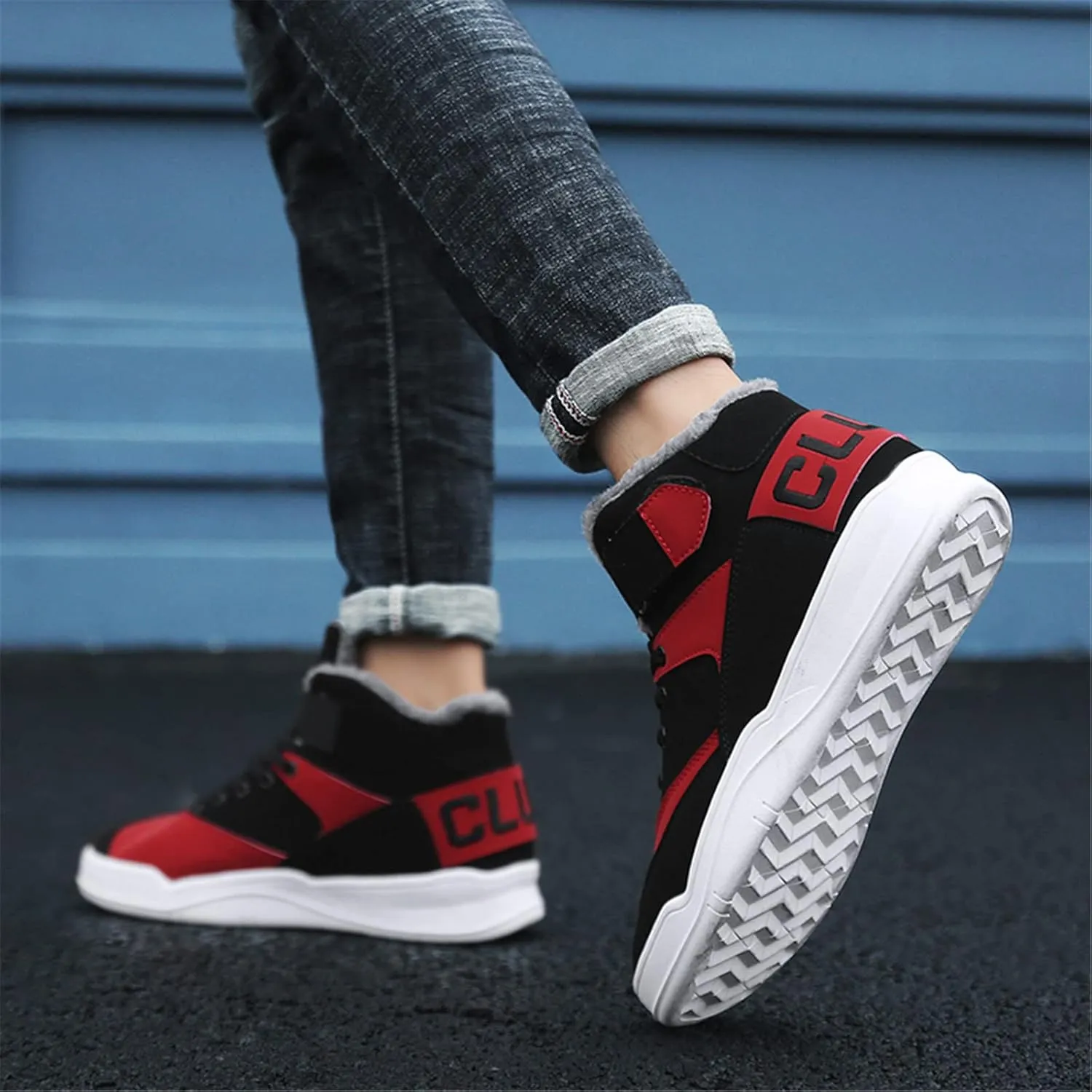 FZUU Men's Fashion High Top Leather Street Sneakers Sports Casual Shoes