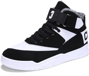 FZUU Men's Fashion High Top Leather Street Sneakers Sports Casual Shoes