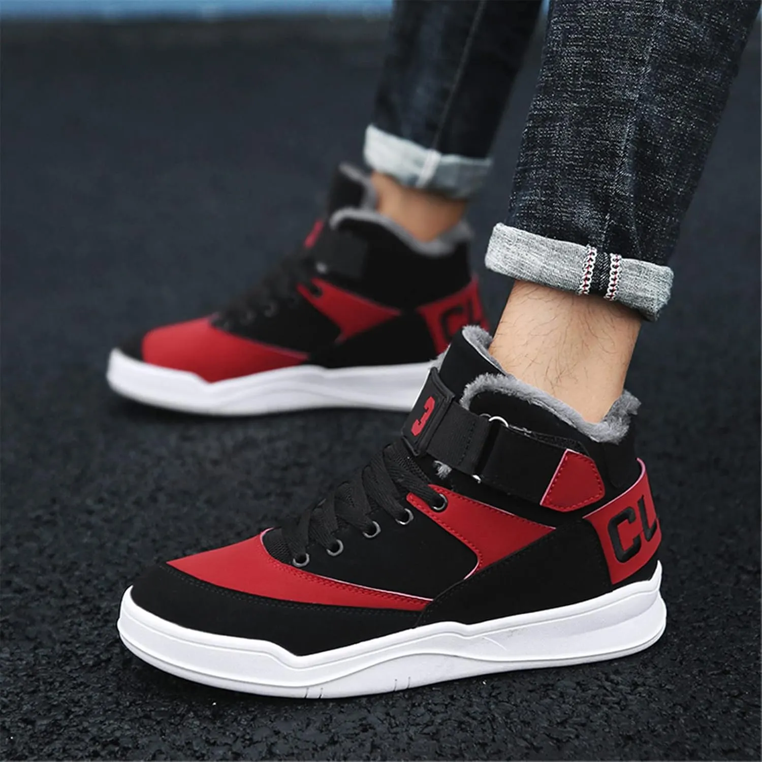 FZUU Men's Fashion High Top Leather Street Sneakers Sports Casual Shoes