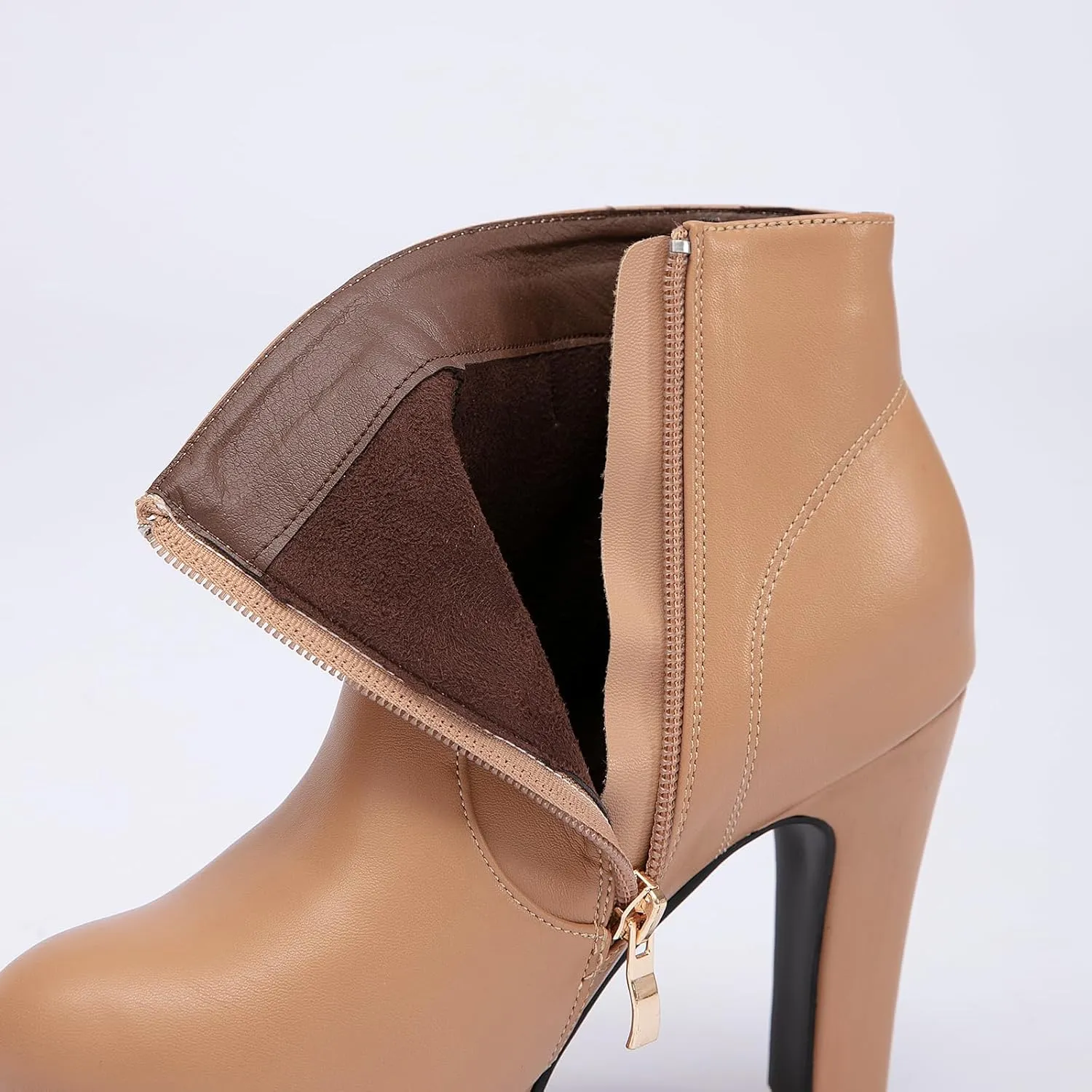 GATUXUS Women's Chunky High Heels Bow Decor Ankle Boots Round Toe Side Zipper Platform Short Booties Dress Shoes