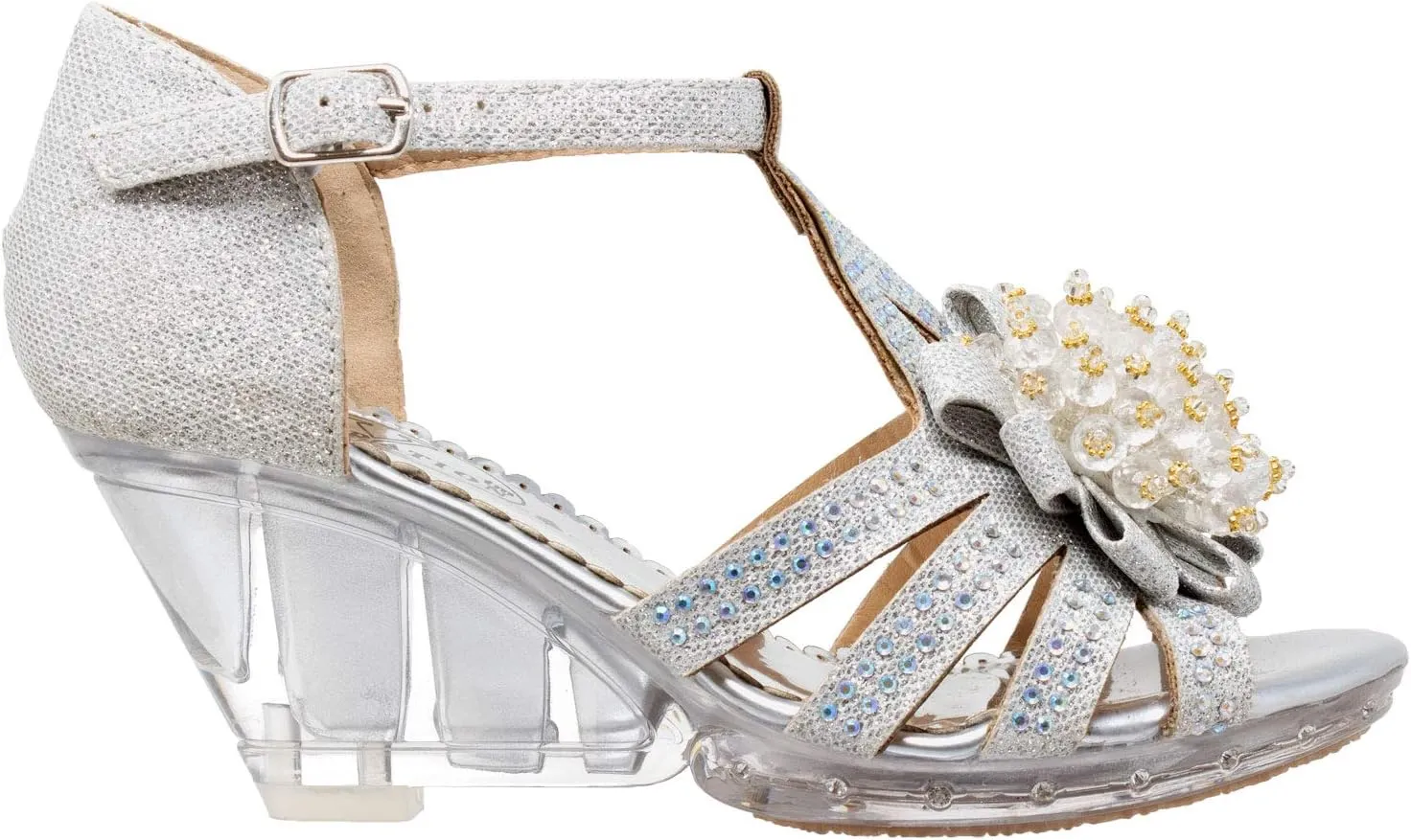 Generation Y Girl's Platform Wedge Dress Sandals T-Strap Rhinestone Beaded Painted Clear Heels