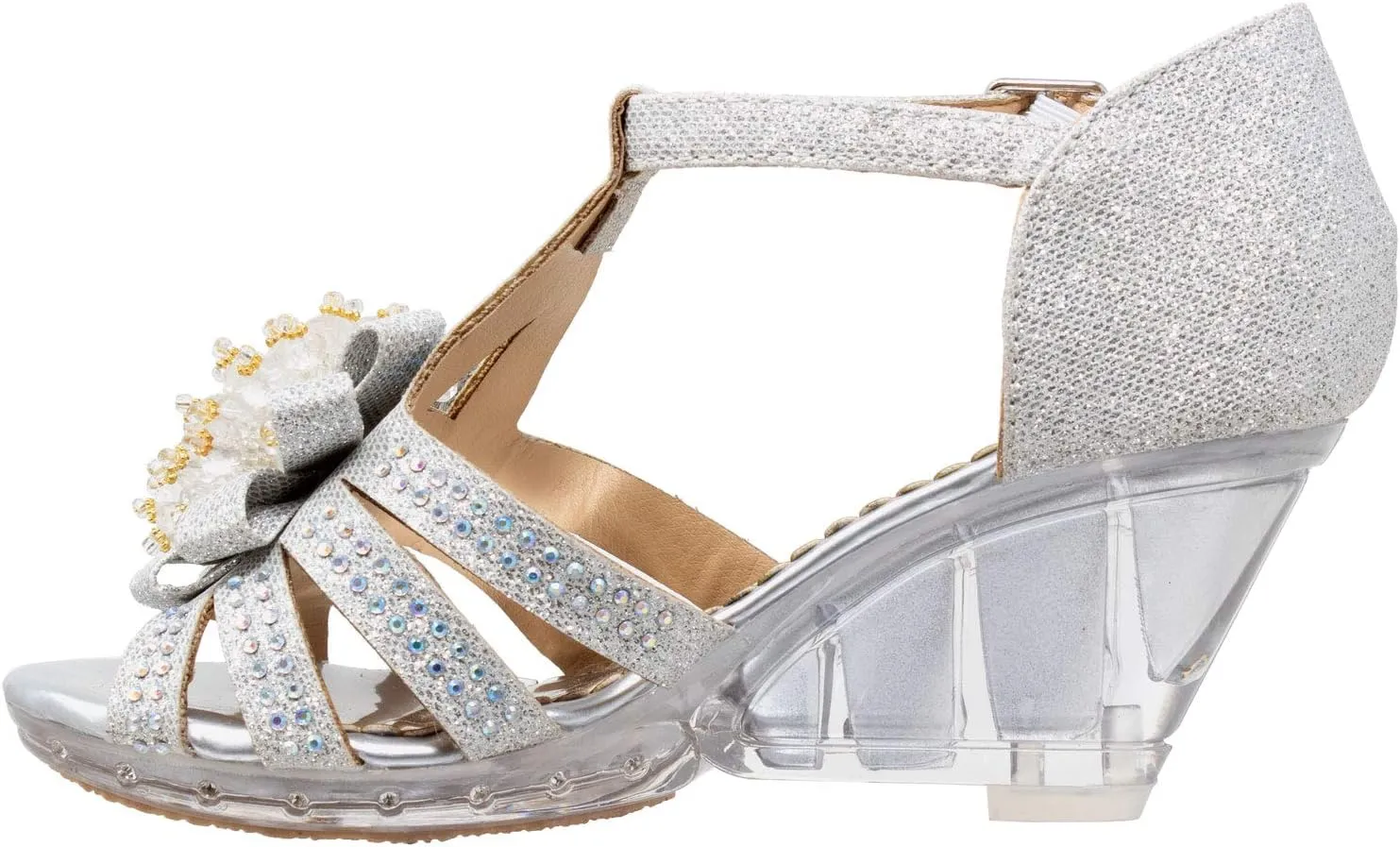 Generation Y Girl's Platform Wedge Dress Sandals T-Strap Rhinestone Beaded Painted Clear Heels