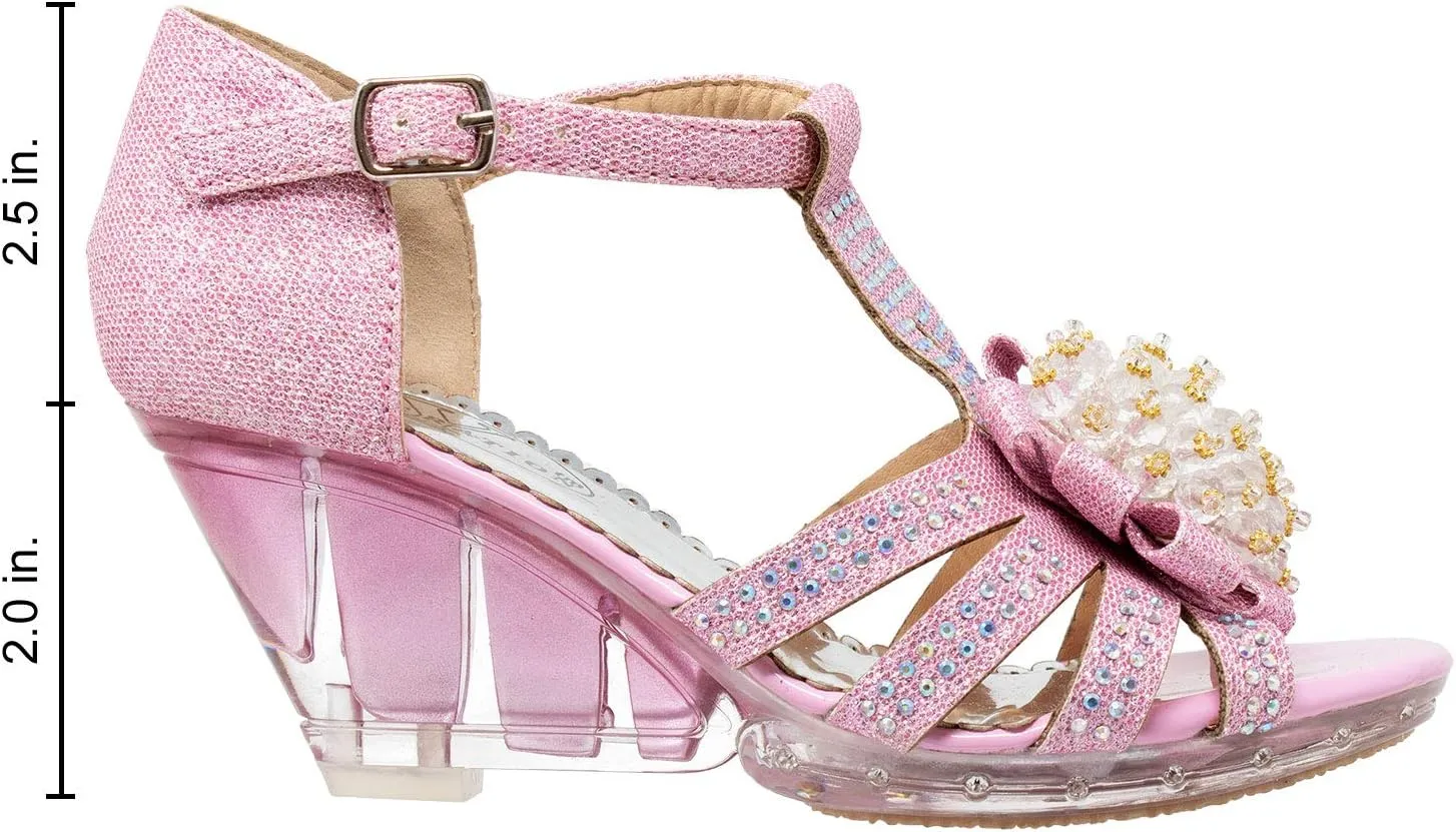 Generation Y Girl's Platform Wedge Dress Sandals T-Strap Rhinestone Beaded Painted Clear Heels