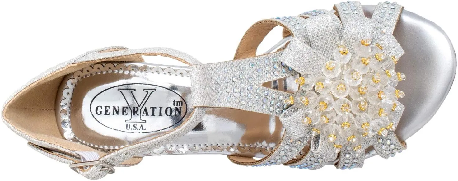 Generation Y Girl's Platform Wedge Dress Sandals T-Strap Rhinestone Beaded Painted Clear Heels