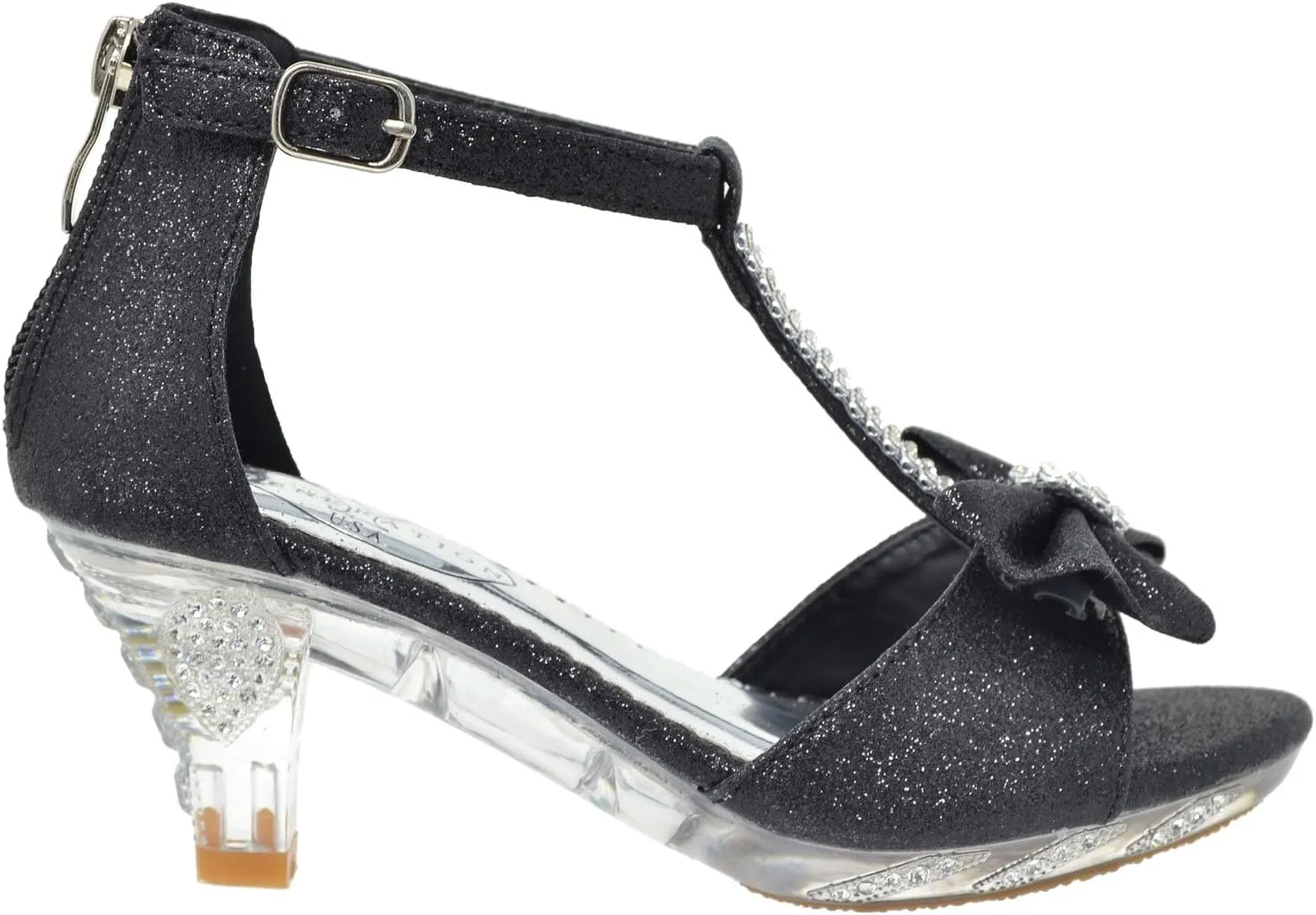 Generation Y Kids Dress Sandals T-Strap Rhinestone Glitter Clear High Heel Girls Shoes