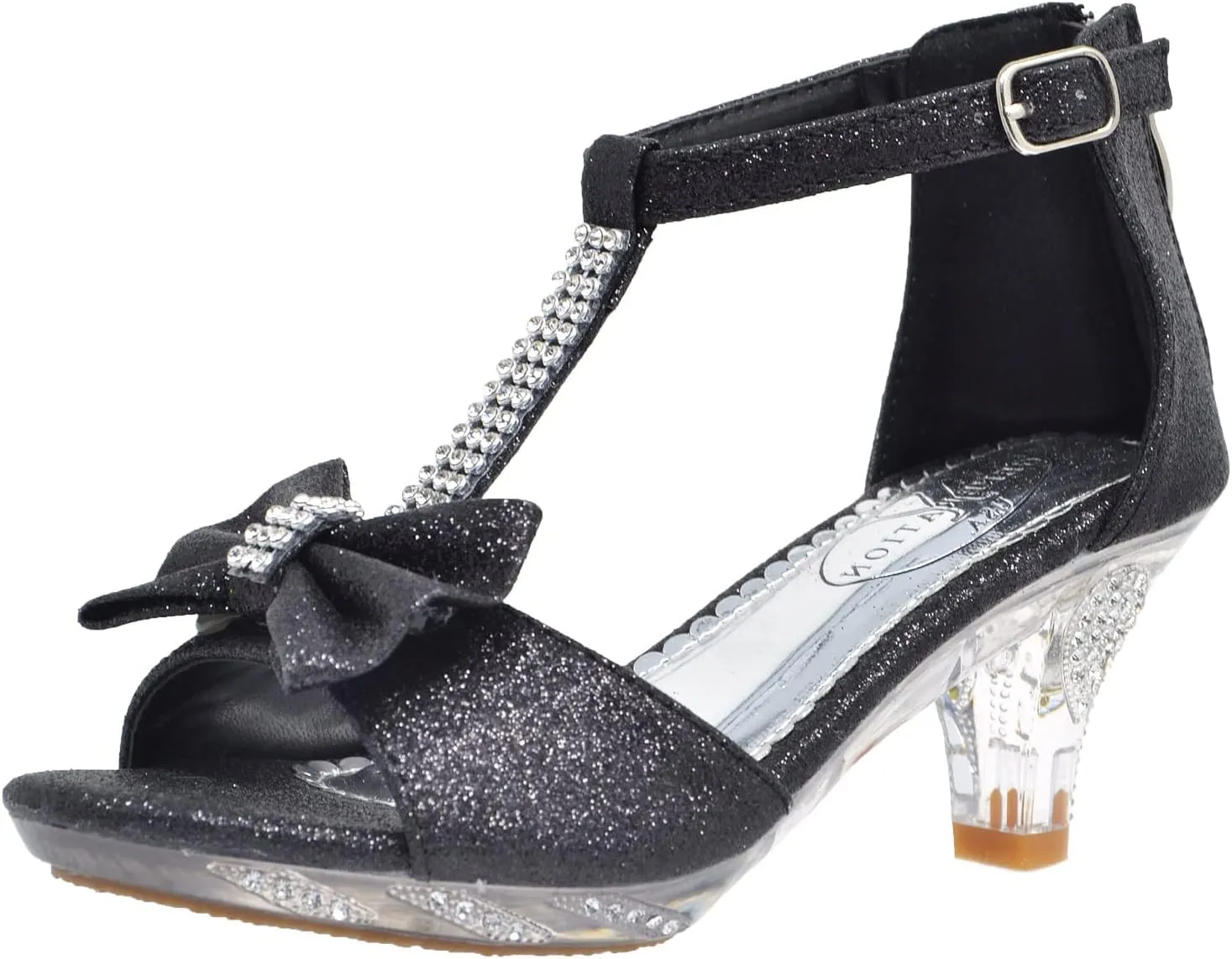 Generation Y Kids Dress Sandals T-Strap Rhinestone Glitter Clear High Heel Girls Shoes